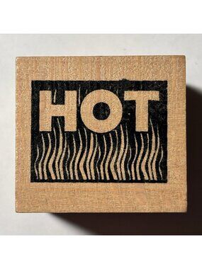HOT Wood Mounted Square Rubber Stamp Flames Fire Expression Novelty Hot Stuff